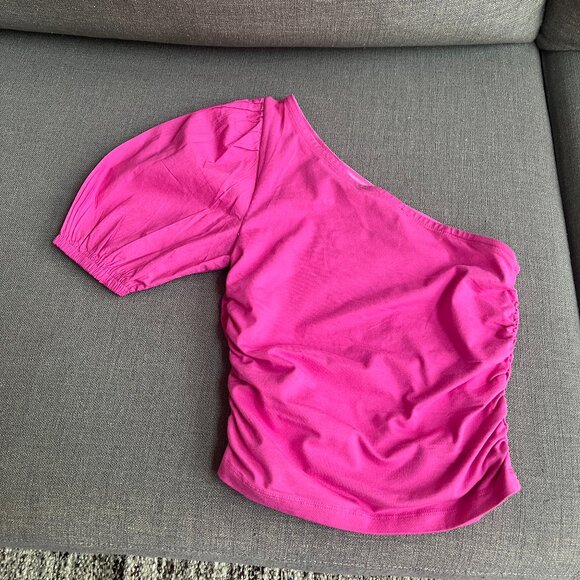 French Connection Women's Rosanna Pink Ruched Off The Shoulder Shirt Size 4 NWT - Picture 2 of 6